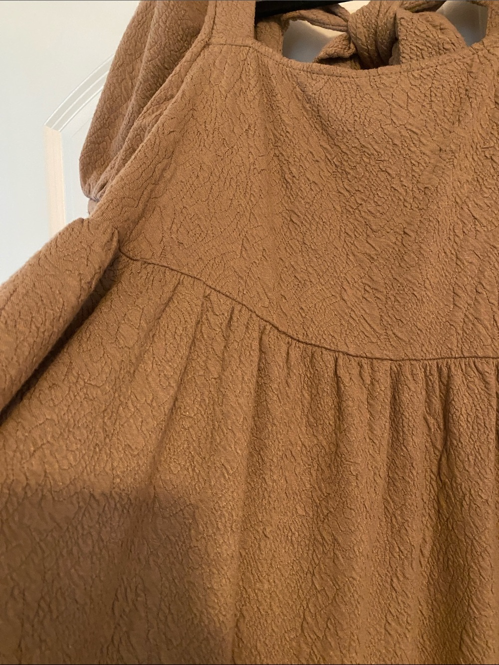 Mine Textured Puff Sleeve Dress in Camel - Picture 3 of 6